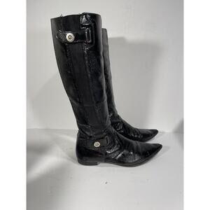 The Seller Black Leather Shiny Mid Calf Boots U.S. Size 8 M Knee Made In Italy